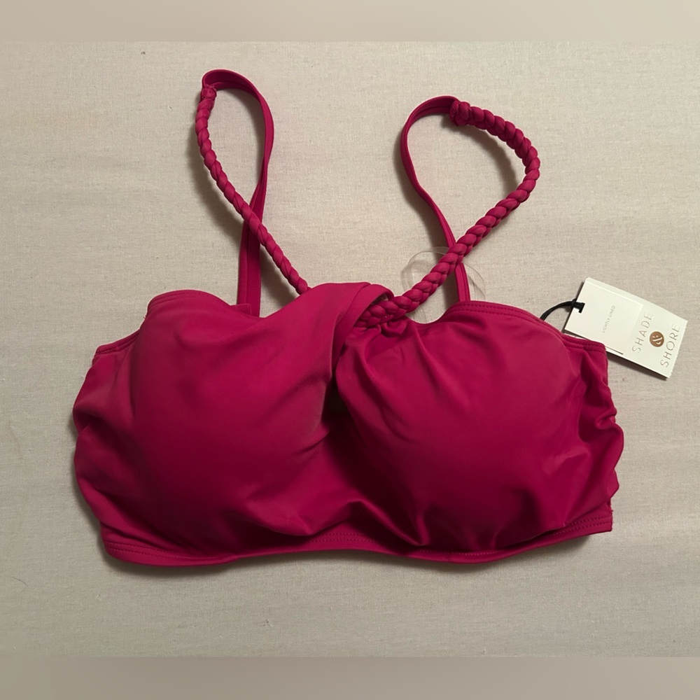 Shade & Shore Coral Pink Bikini Top | Braided‎ Strap Underwire | Size 36B